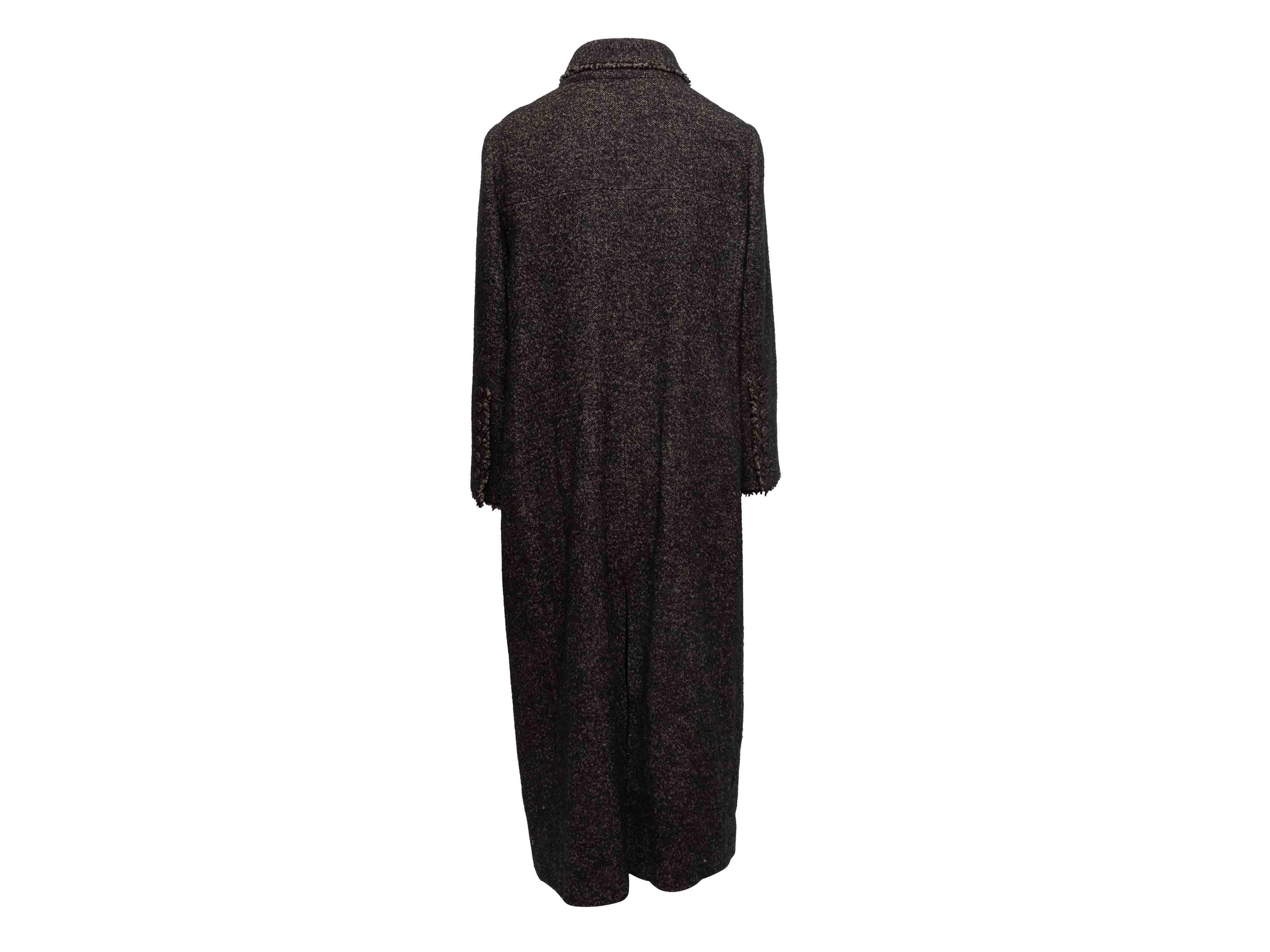 Charcoal Chanel Herringbone Long Wool Coat Size FR 46 In Good Condition For Sale In New York, NY