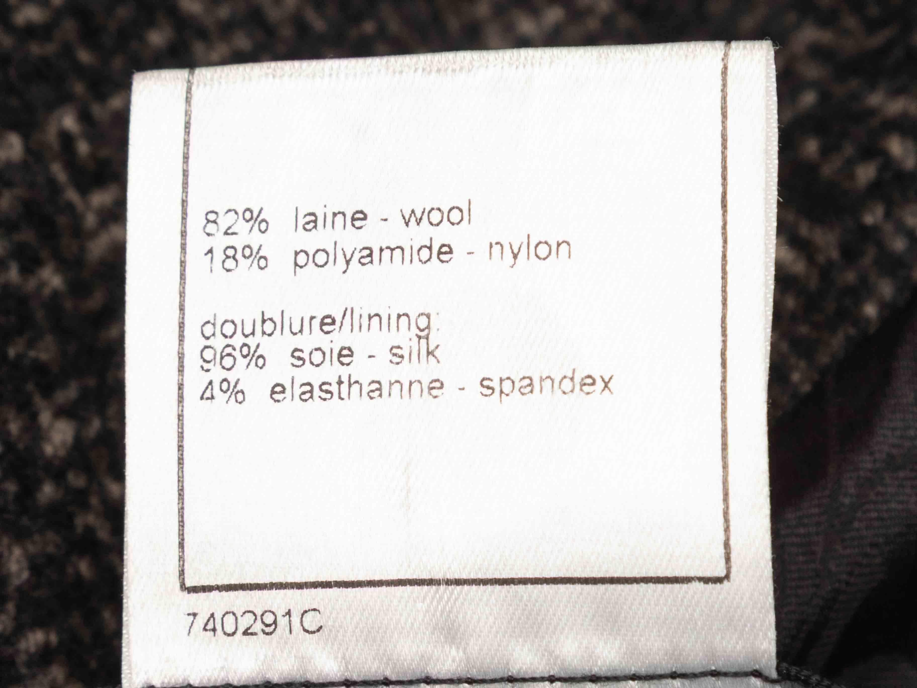 Charcoal Chanel Herringbone Long Wool Coat Size FR 46 For Sale 1