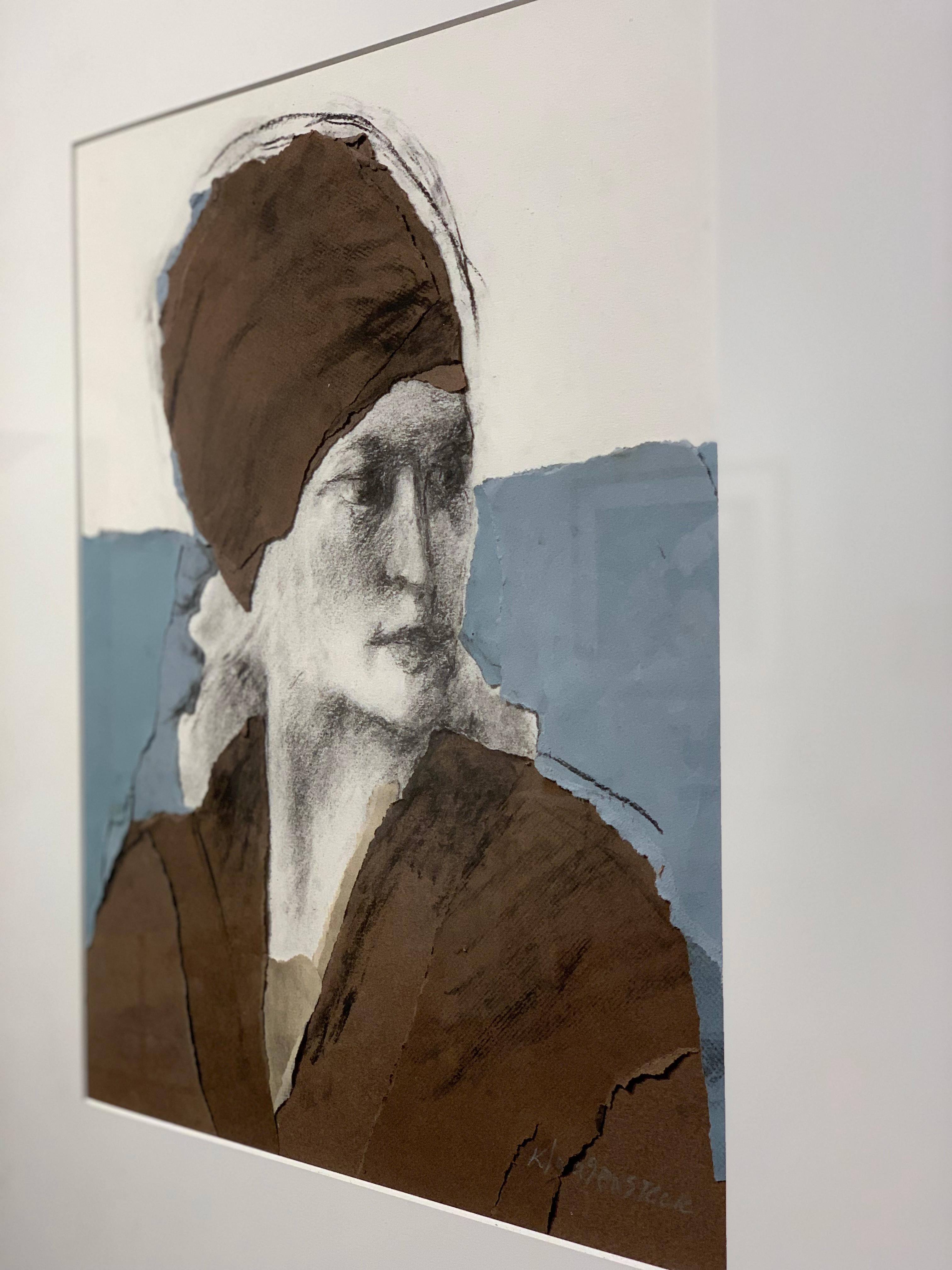 American Charcoal Collage Portrait by Judith Klausenstock For Sale