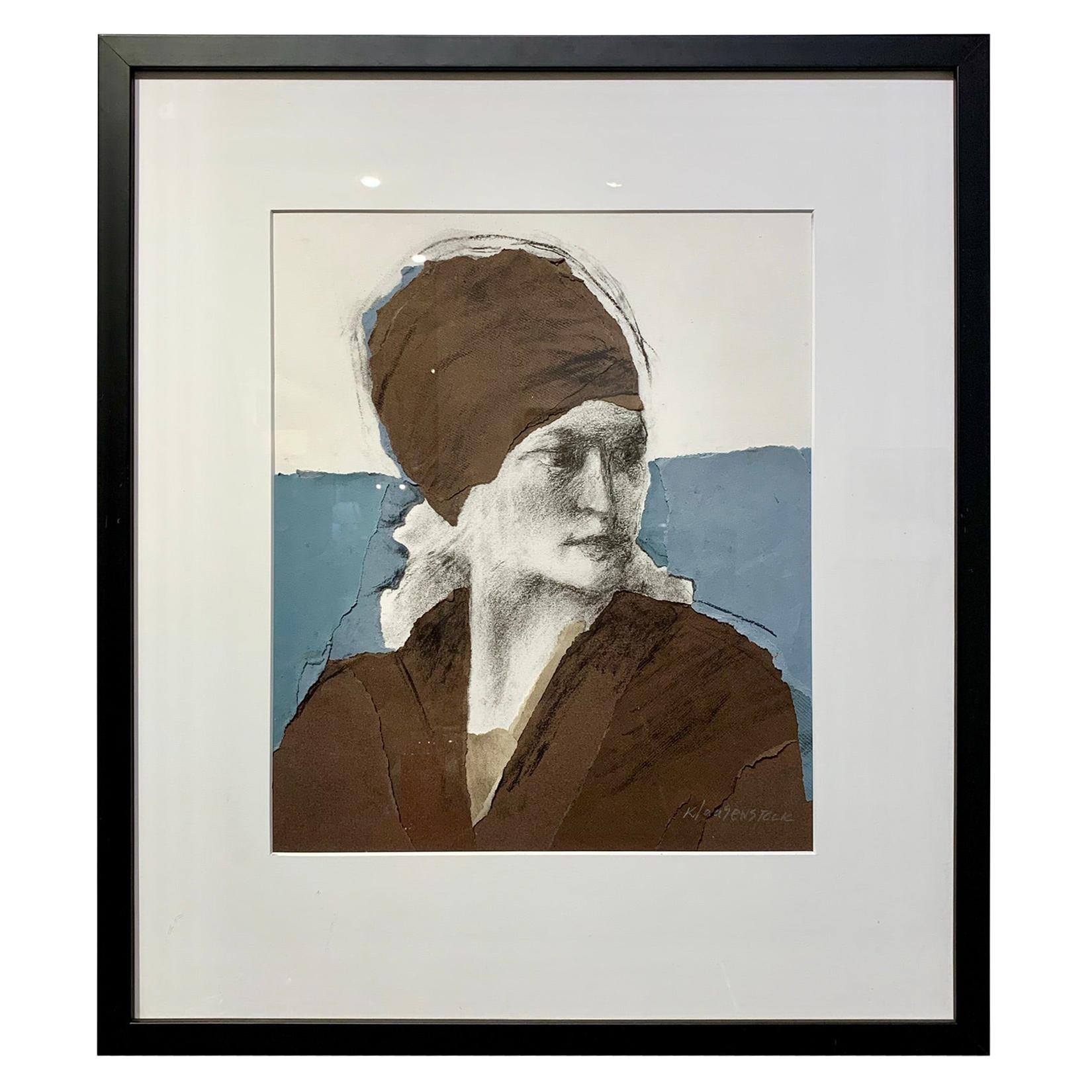 Charcoal Collage Portrait by Judith Klausenstock For Sale