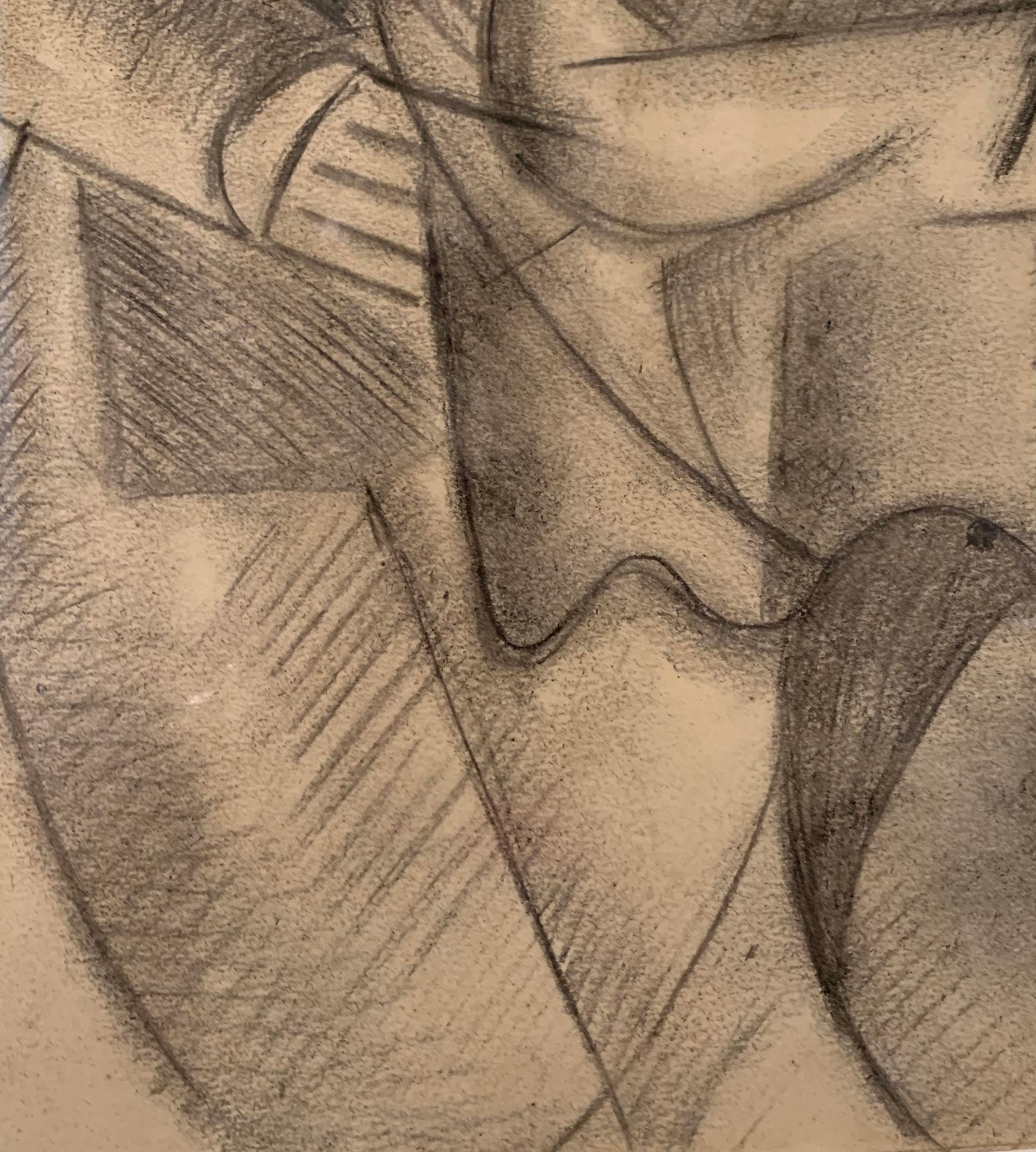 Charcoal Cubist Drawing, France, 1950s In Good Condition In New York, NY