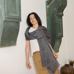 Charcoal Dark Gray Hand Woven Soft Linen Silk Blend Scarf