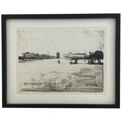 Charcoal Drawing Airport Vienna 1959, Drawing #1 Used Charcoal Drawing Airport Vienna 1959, Drawing #1