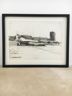 Charcoal Drawing Airport Vienna 1959, Drawing #2