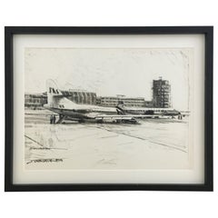 Charcoal Drawing Airport Vienna 1959, Drawing #2 Used Charcoal Drawing Airport Vienna 1959, Drawing #2