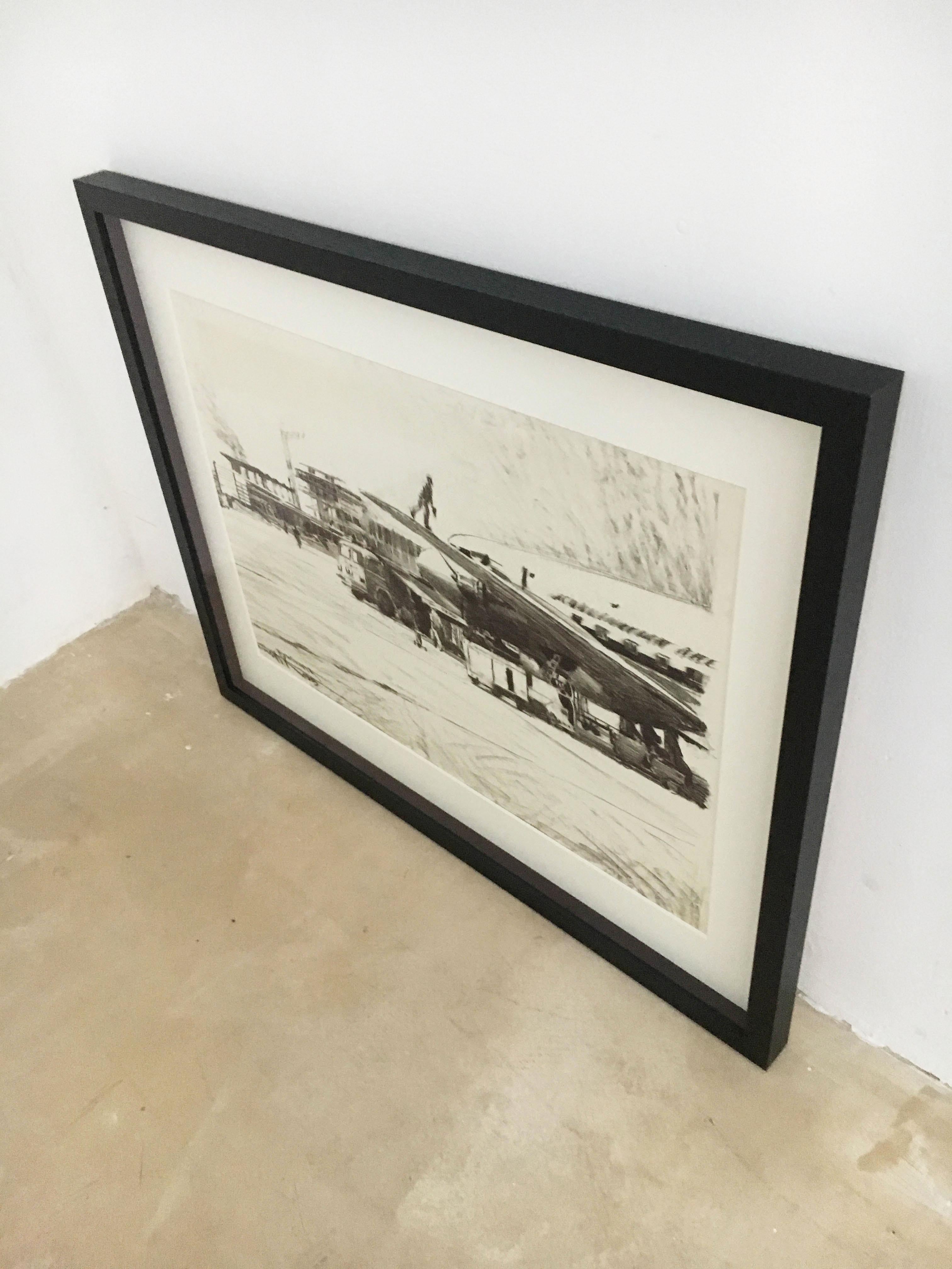 Mid-20th Century Charcoal Drawing Airport Vienna 1959, Drawing #4 For Sale
