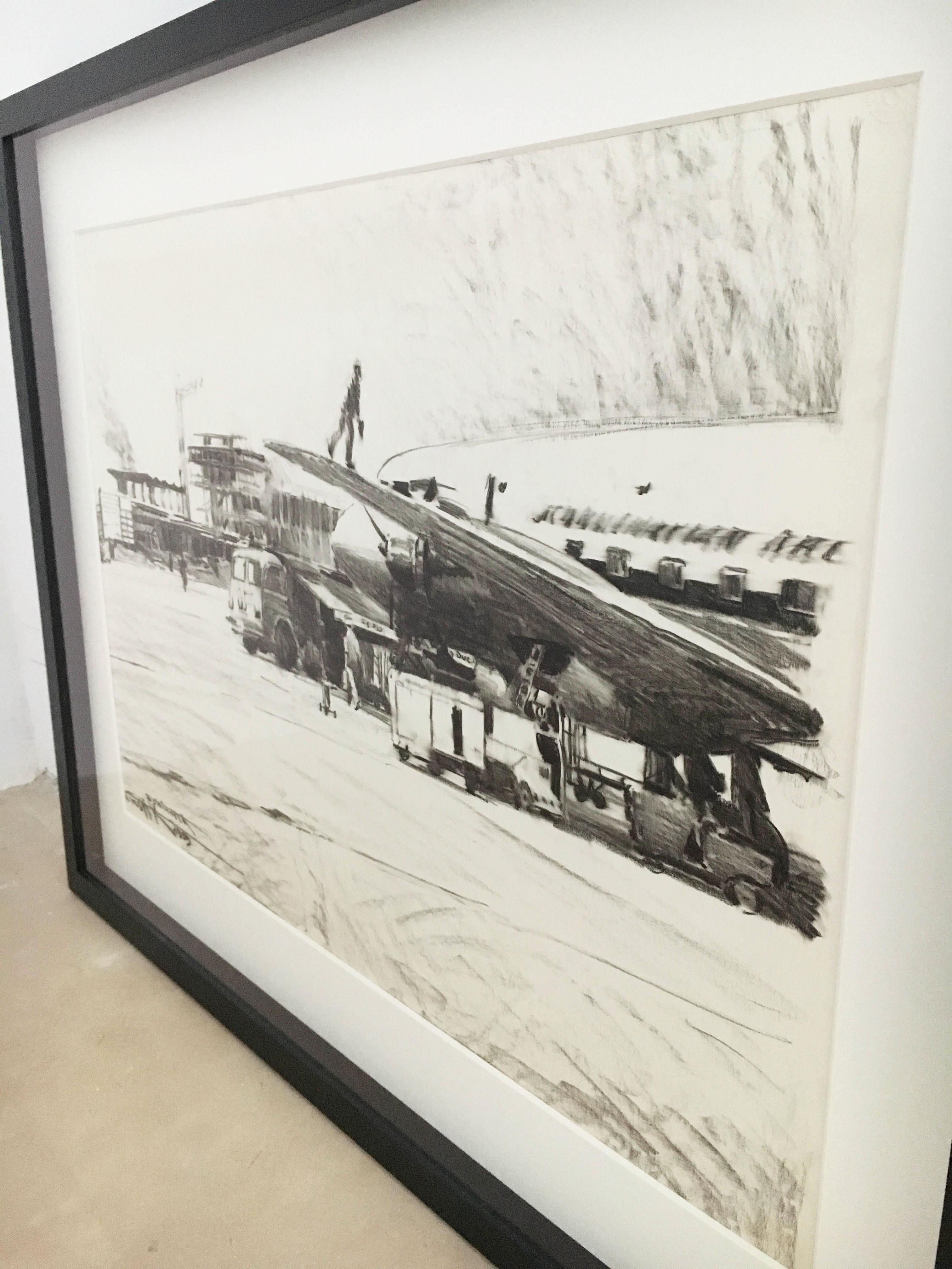 Charcoal Drawing Airport Vienna 1959, Drawing #4 For Sale 1