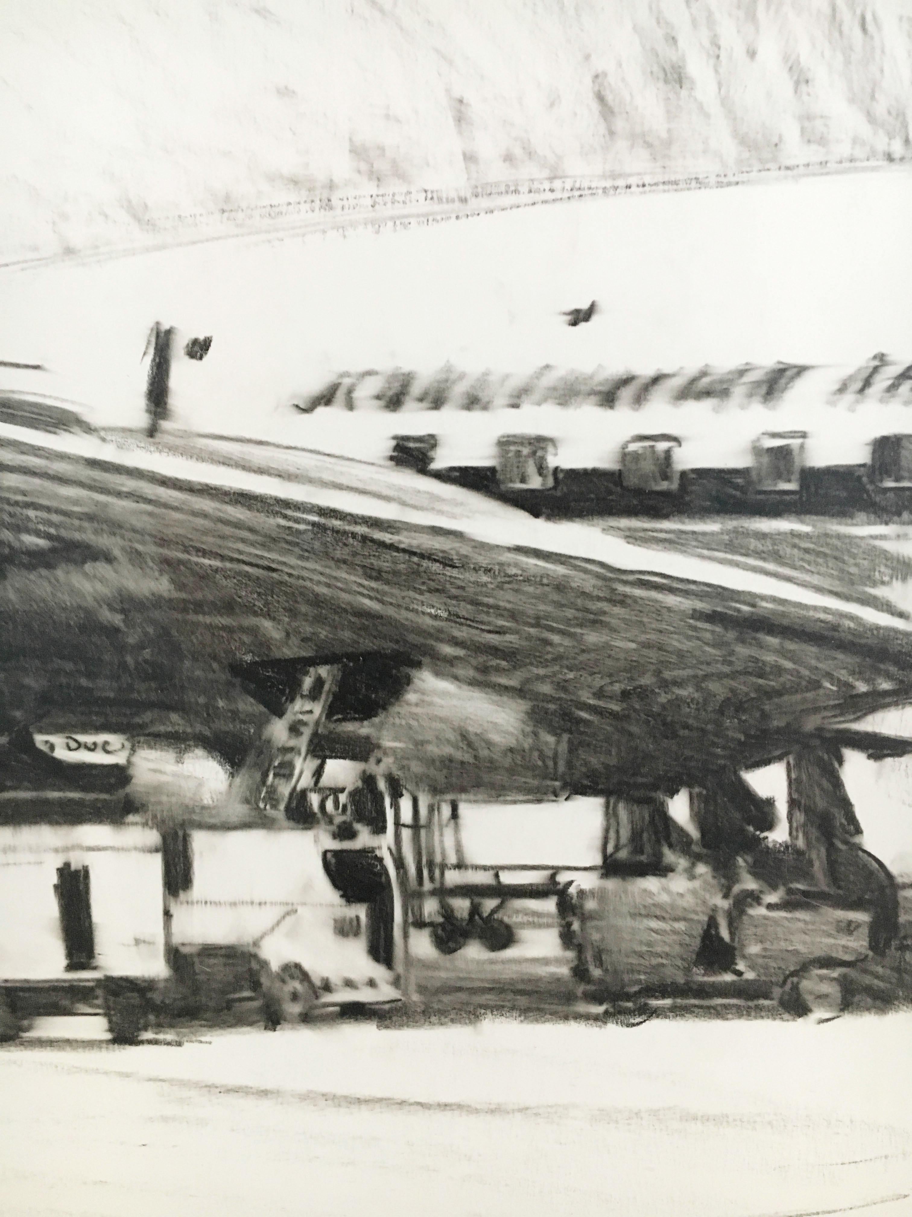 Charcoal Drawing Airport Vienna 1959, Drawing #4 For Sale 2