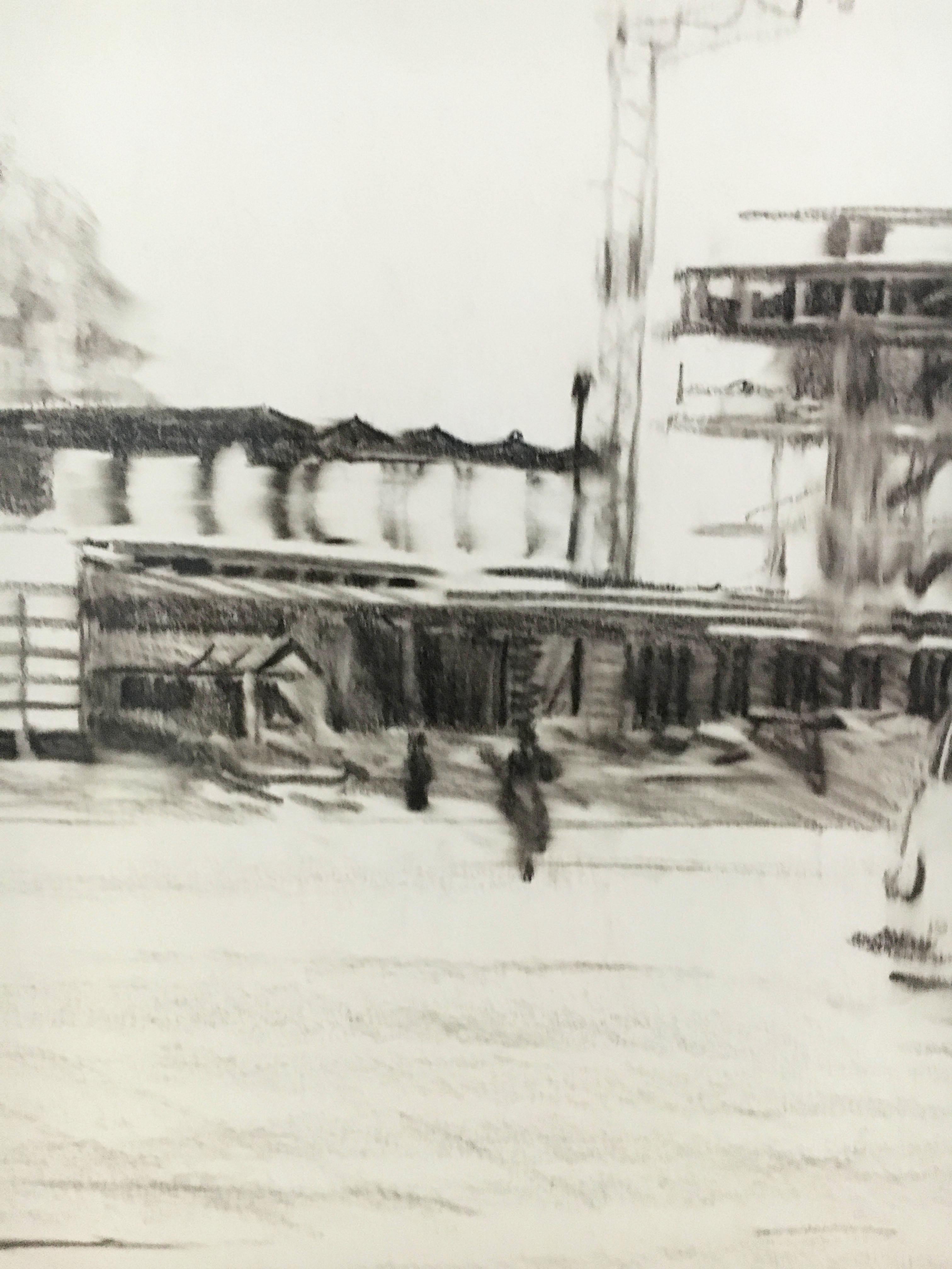 Charcoal Drawing Airport Vienna 1959, Drawing #4 For Sale 4