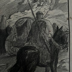 Charcoal drawing, Beaux-Arts competition, Orientalist subject by Berger-Lheureux