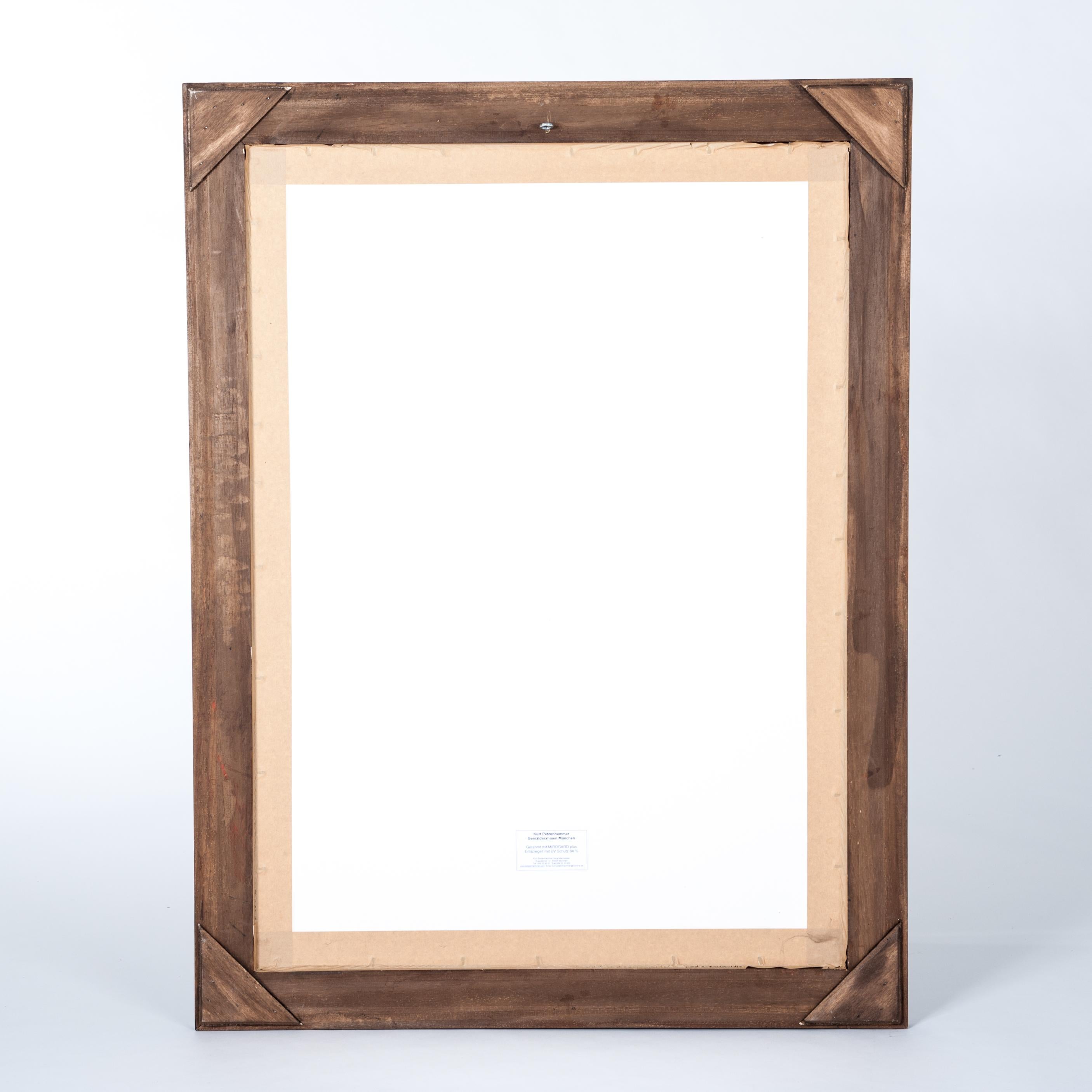 Hand-Crafted Charcoal Drawing Black-Beige Michel Batlle 1987 Handworked Frame, Museums Glass For Sale