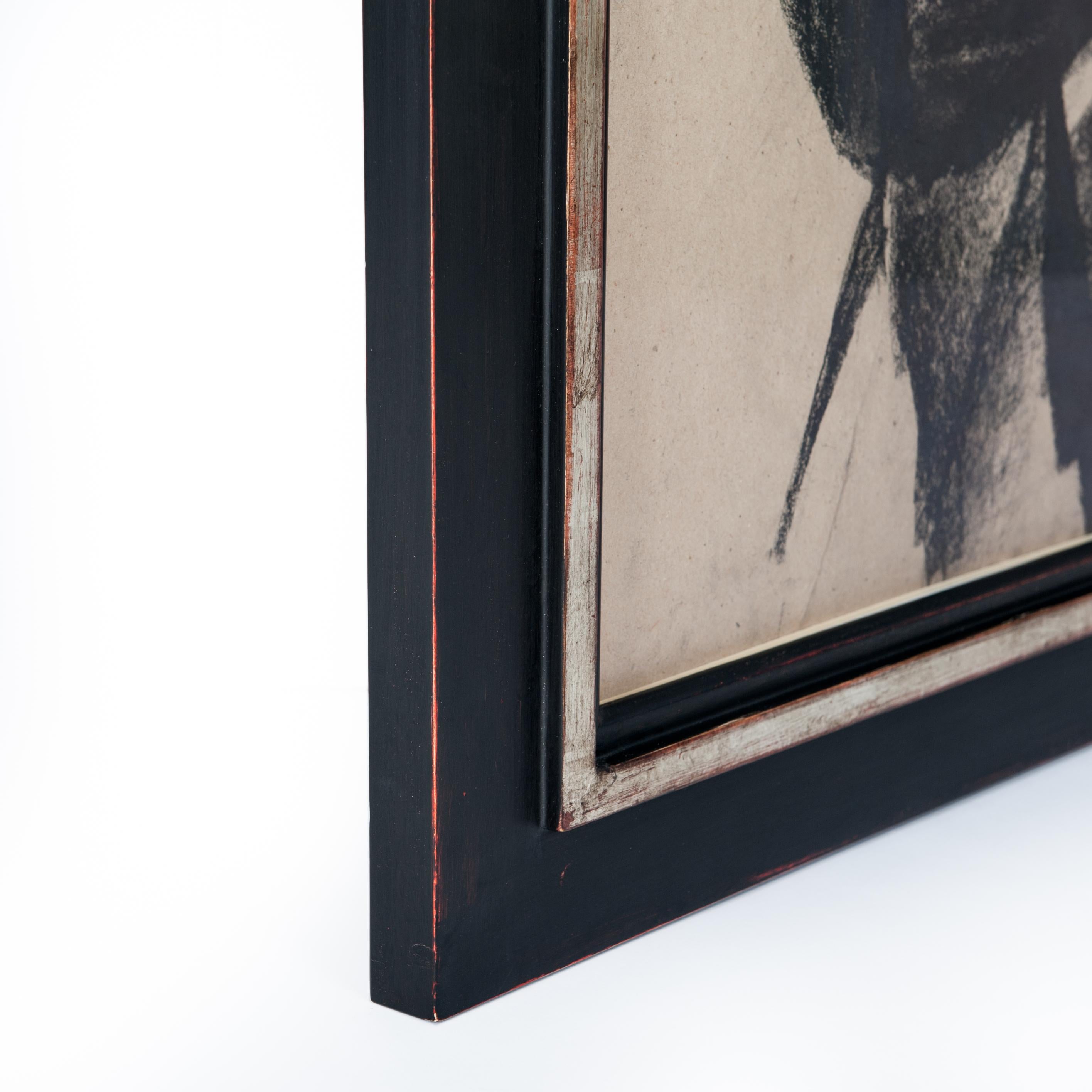 Charcoal Drawing Black, Beige, Red and White Michel Batlle 1987 Handworked Frame In Good Condition For Sale In Salzburg, AT