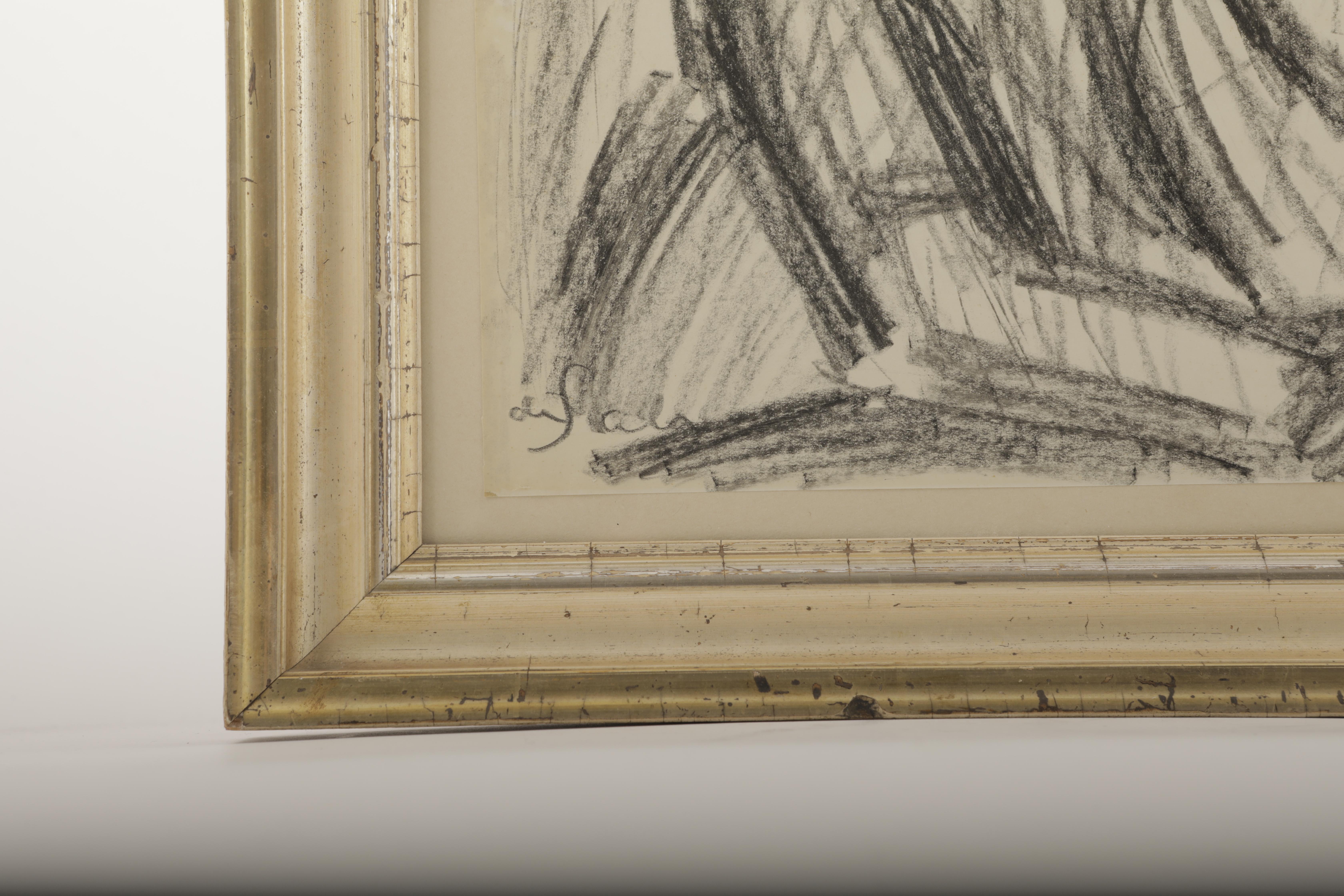 Charcoal Drawing By Eugène de Sala In Good Condition For Sale In Kastrup, DK
