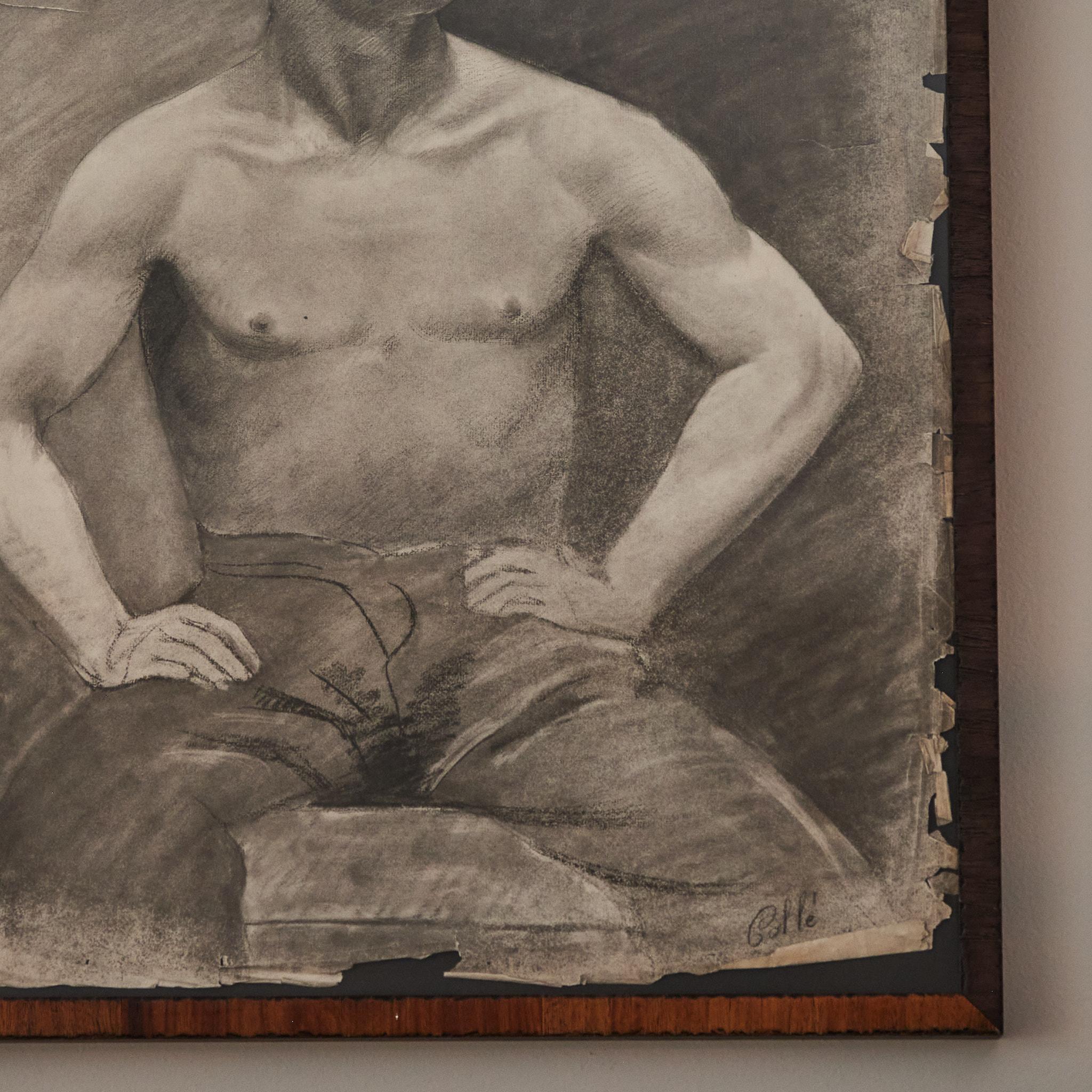 Early 20th Century Charcoal Drawing For Sale