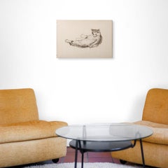 Charcoal Drawing of a Cat Washing by Dutch Artist Estella Den Boer