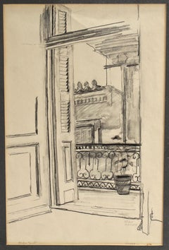 Dessin d'une vue d'un balcon par Lambro Ahlas