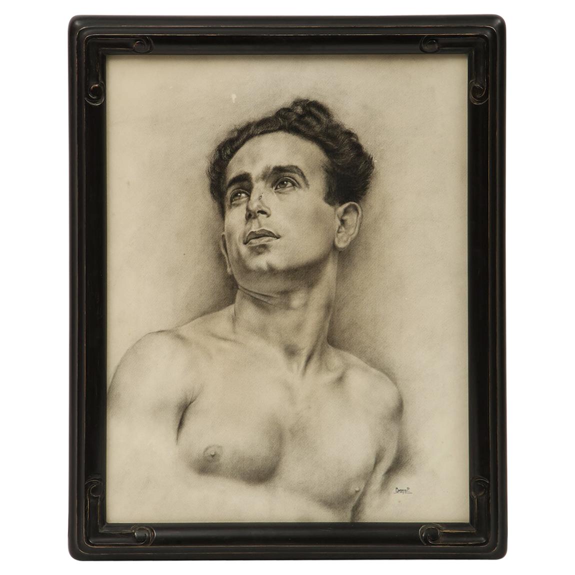 Charcoal Drawing of a Young Man by P. Bonamini