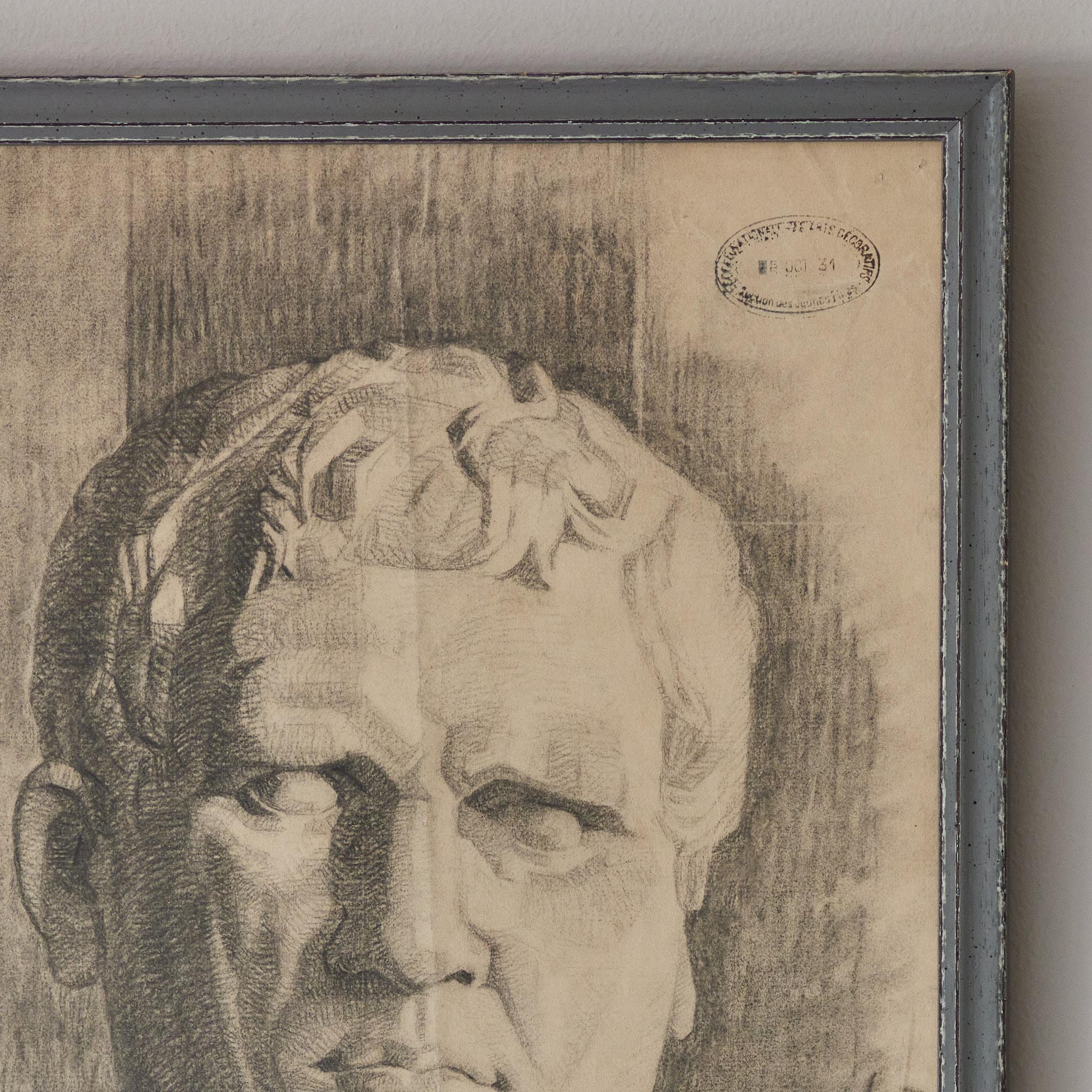 Charcoal Drawing of Bust In Good Condition For Sale In Los Angeles, CA