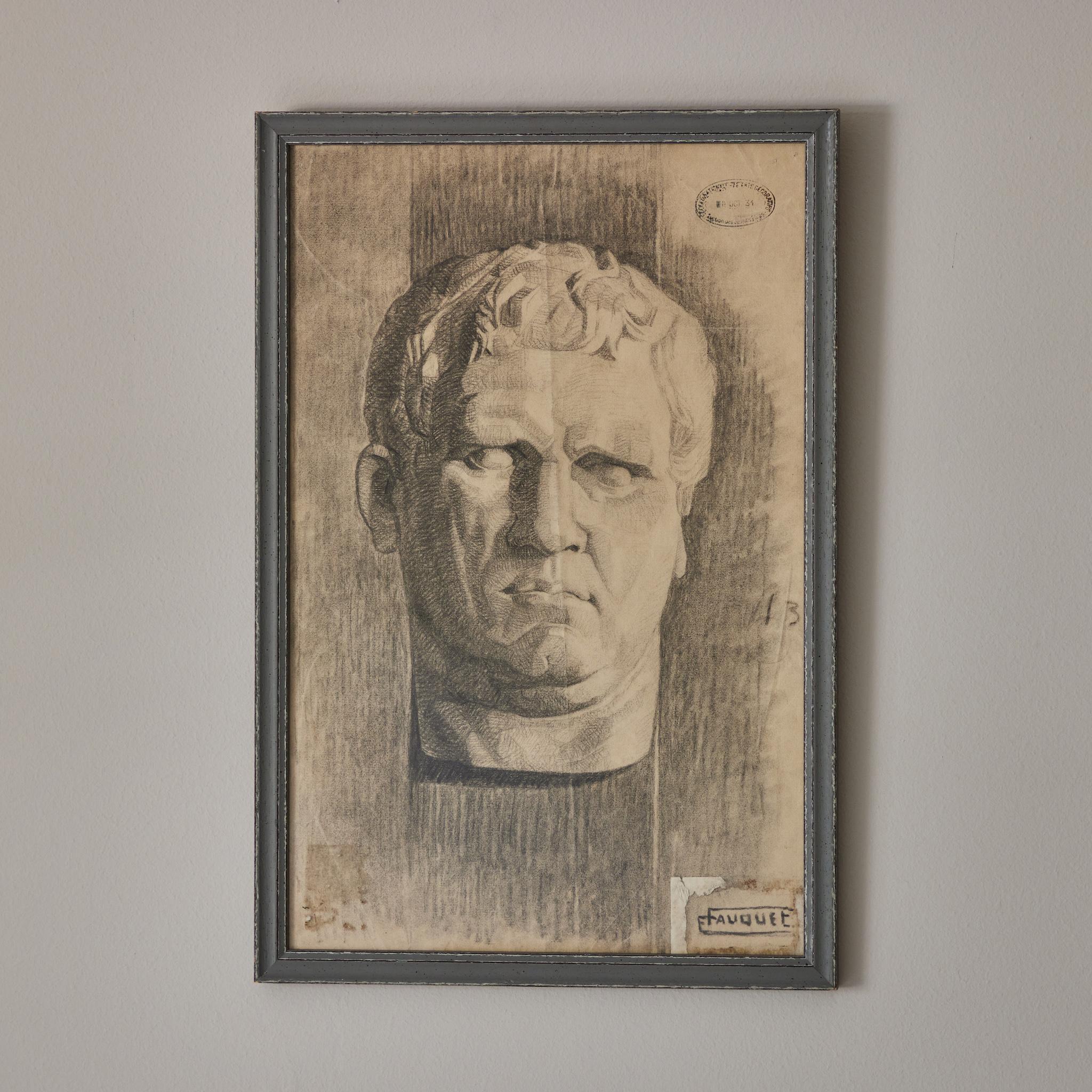 Paper Charcoal Drawing of Bust For Sale