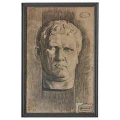 Antique Charcoal Drawing of Bust