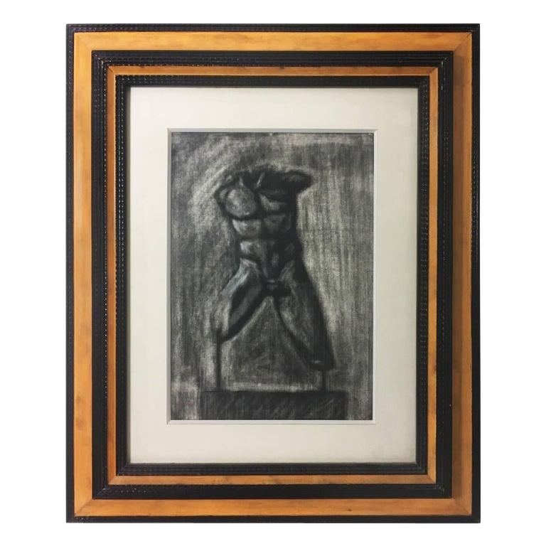 Charcoal Drawing of Male Torso For Sale