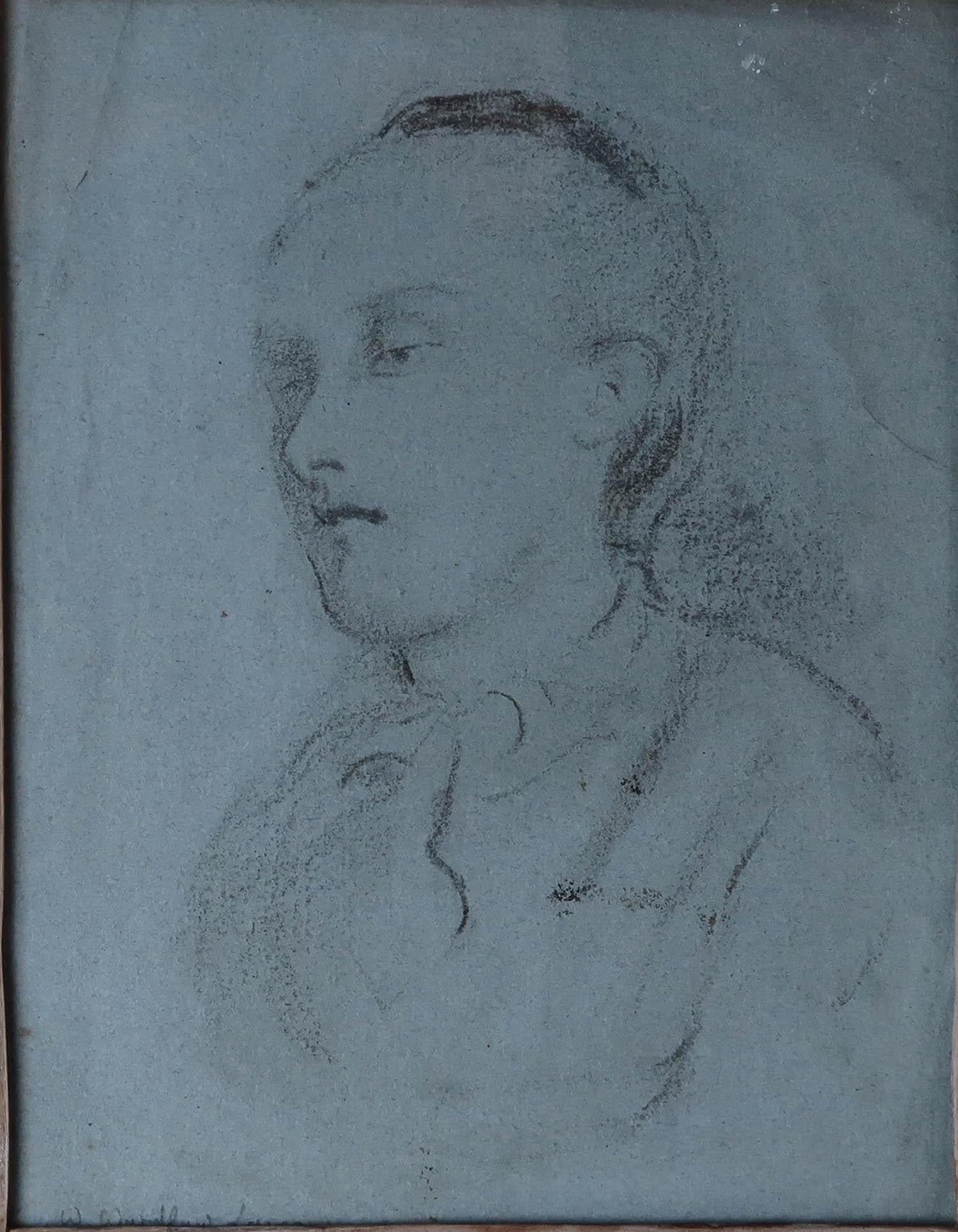 Victorian Charcoal Drawing on Blue Paper By William Wardlaw Laing, C.1880 For Sale