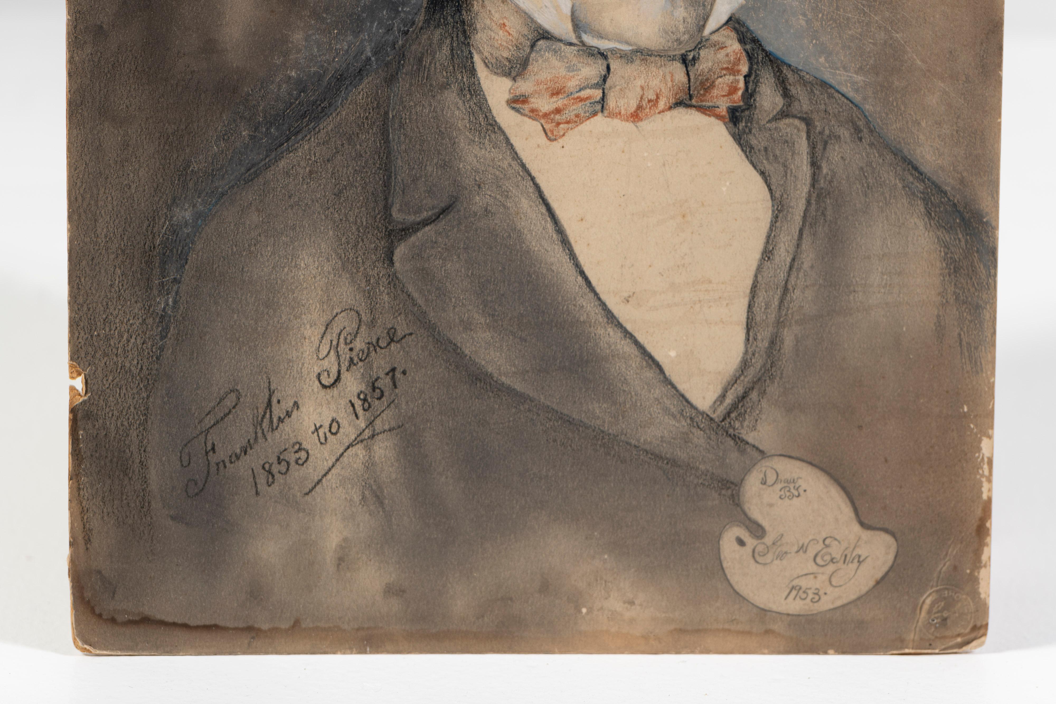Kohlezeichnung auf Papier, Präsident Franklin Pierce, ungerahmt, 20. Jahrhundert, USA (amerikanisch) im Angebot