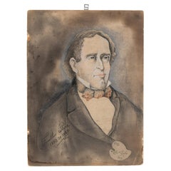 Disegno a carboncino su carta, Presidente Franklin Pierce, senza cornice, XX secolo, USA
