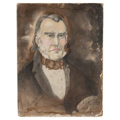 Charcoal Drawing on Paper, President James K Polk, Unframed, 20th Century, US