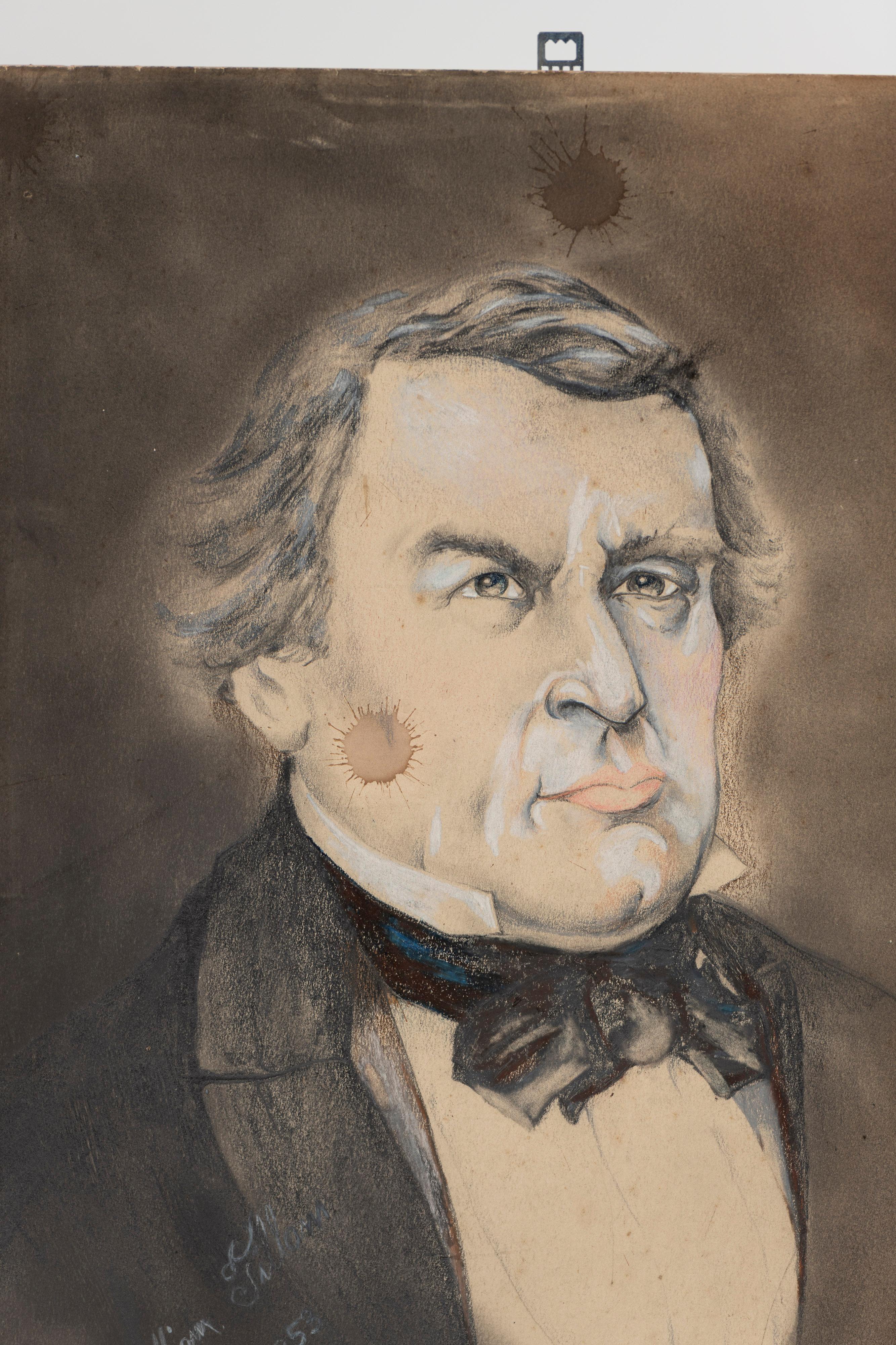 Dessin au fusain de Millard Fillmore, 13e président des États-Unis, non encadré, artiste inconnu. Il y a un total de 5 de ces portraits disponibles, collectez-en un ou les cinq pour former un groupe. Il est certain qu'il ajoutera de la gravité et de