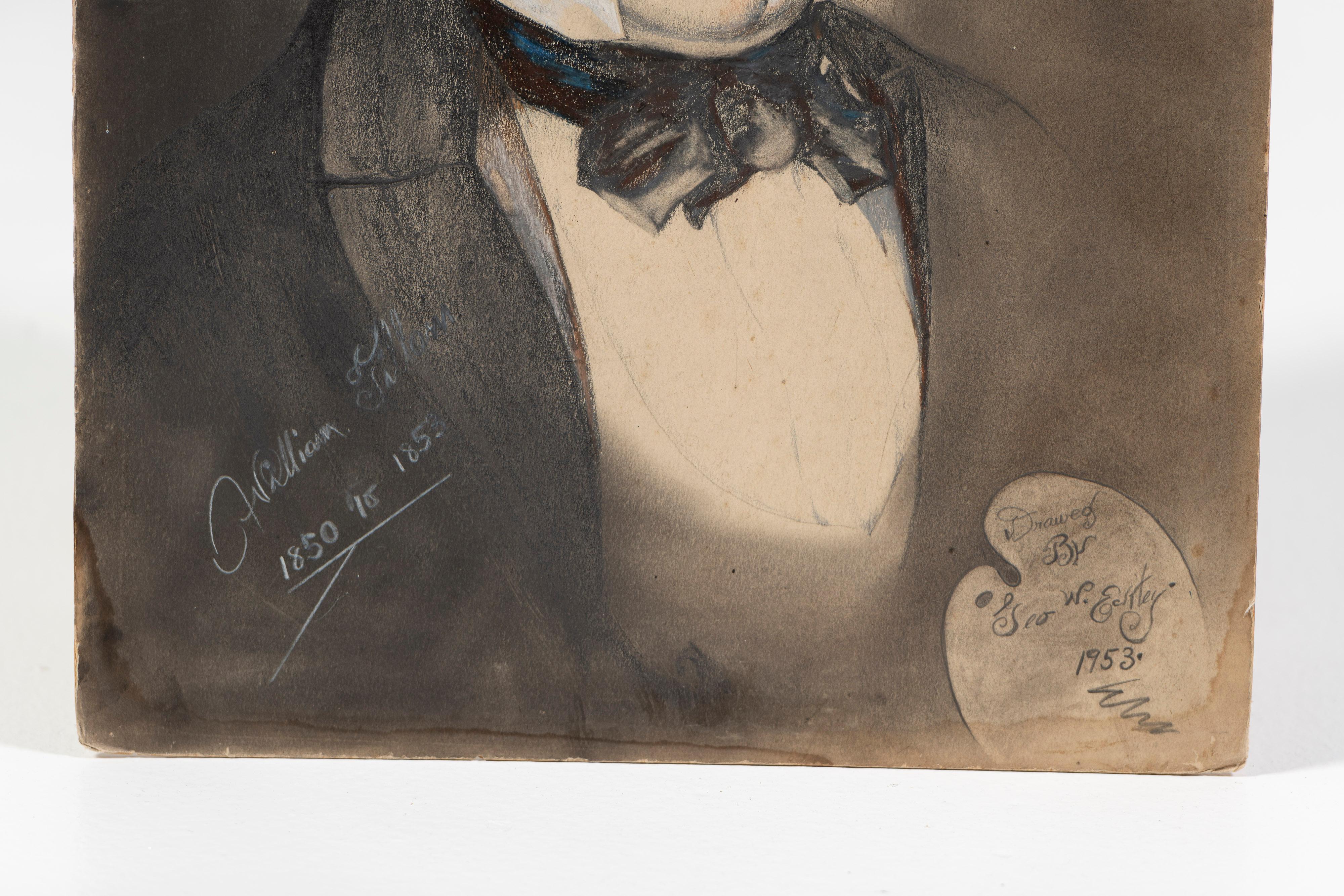 Américain Dessin au fusain sur papier du président Millard Fillmore, non encadré, 20e siècle, États-Unis en vente