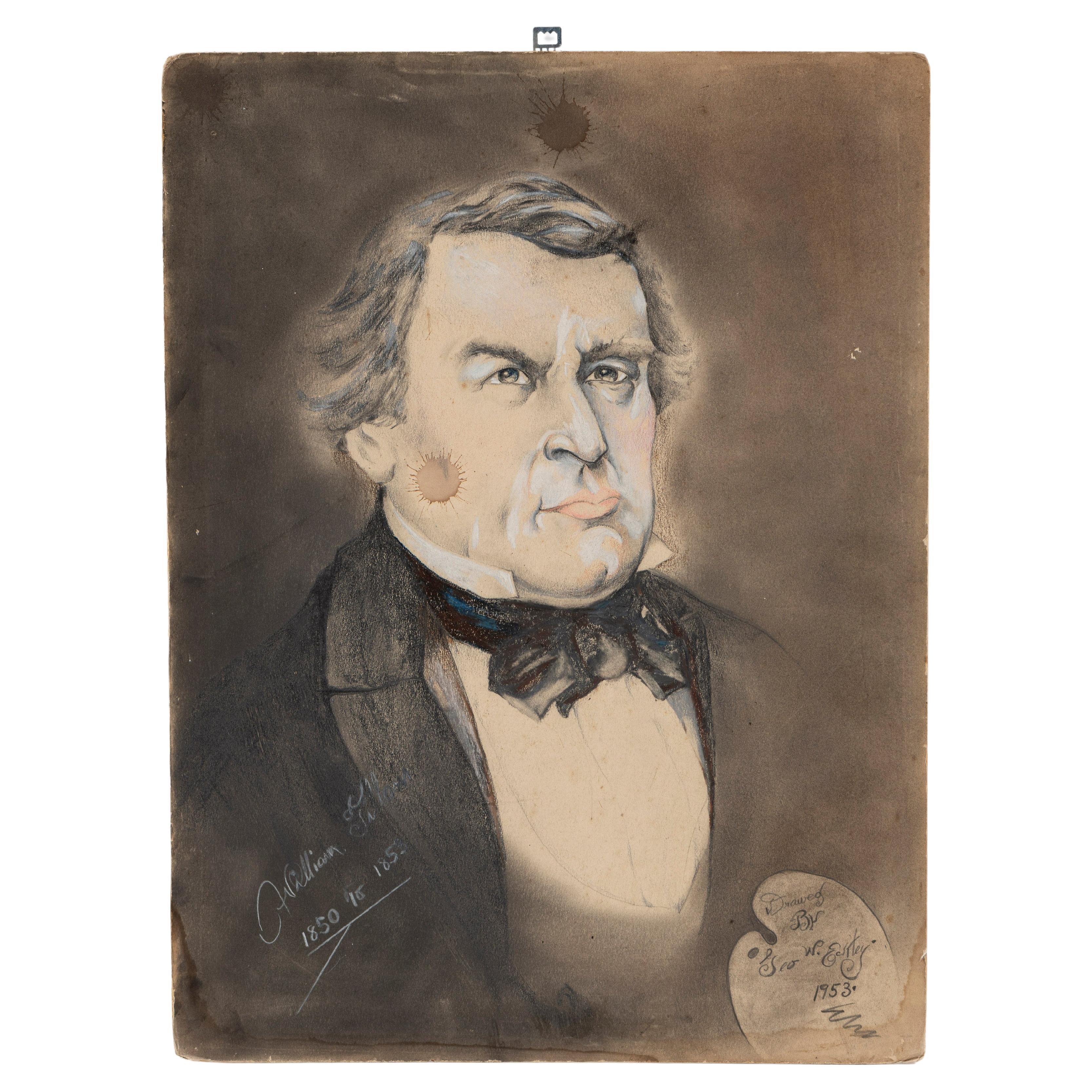 Disegno a carboncino su carta, Presidente Millard Fillmore, senza cornice, XX secolo USA