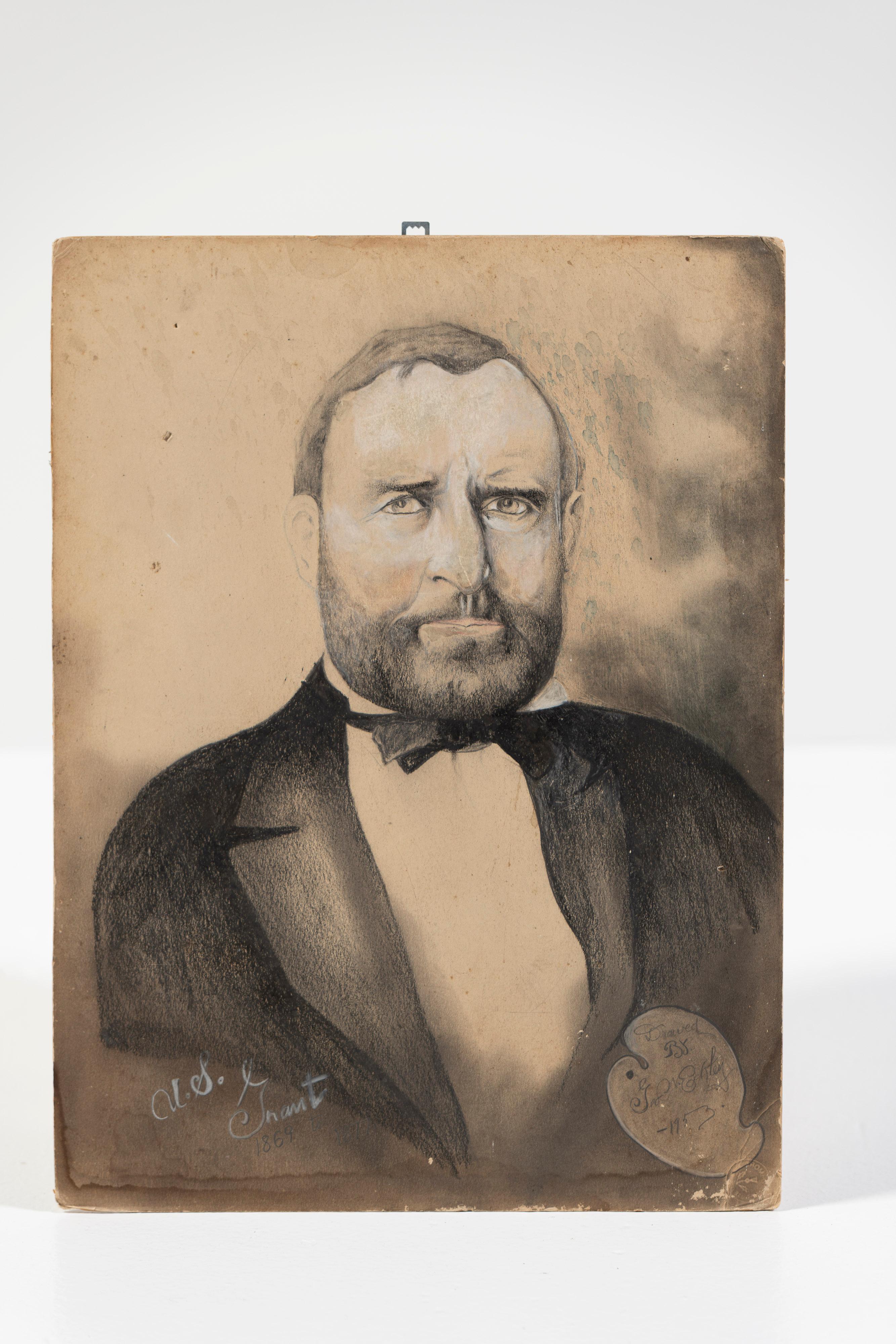 Charcoal Drawing of Ulysses S. Grant, 18th President of the United States, unframed, artist unknown. There are a total of 5 of these portraits available, collect one or all five for a grouping. Sure to add gravitas and history to your environment.