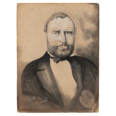 Kohlezeichnung auf Papier, Präsident Ulysses S Grant, ungerahmt, 20. Jahrhundert, USA