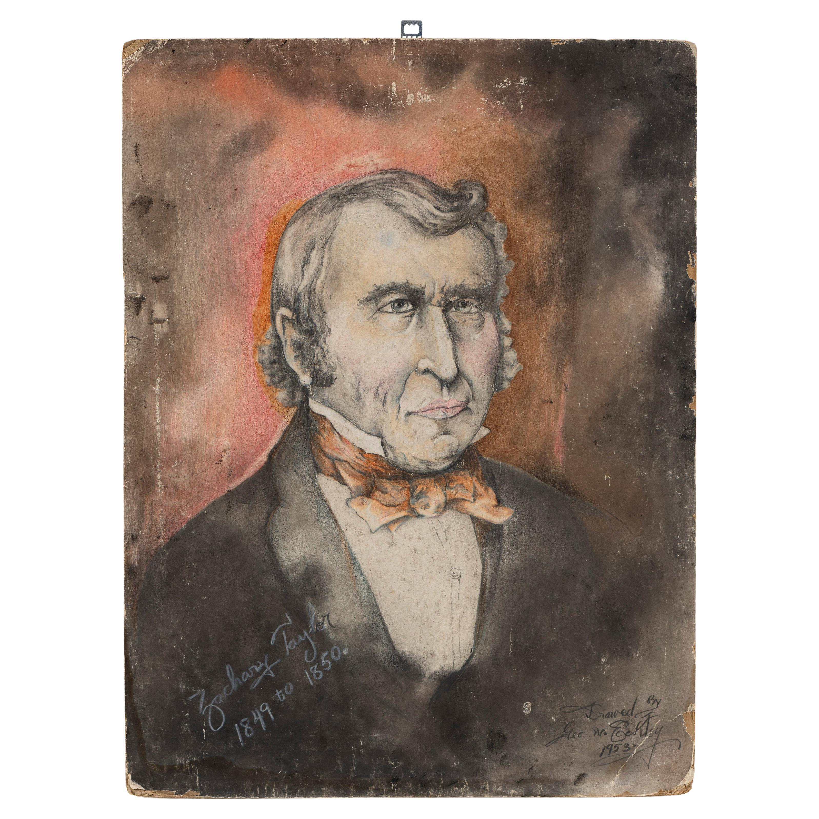 Disegno a carboncino su carta, Presidente Zachary Taylor Senza cornice, 20° secolo, USA