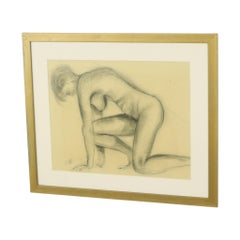 Dessin au fusain Femme nue Etude d'art encadrée
