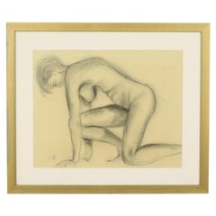 Charcoal Drawing Woman Nude Study Art Framed
