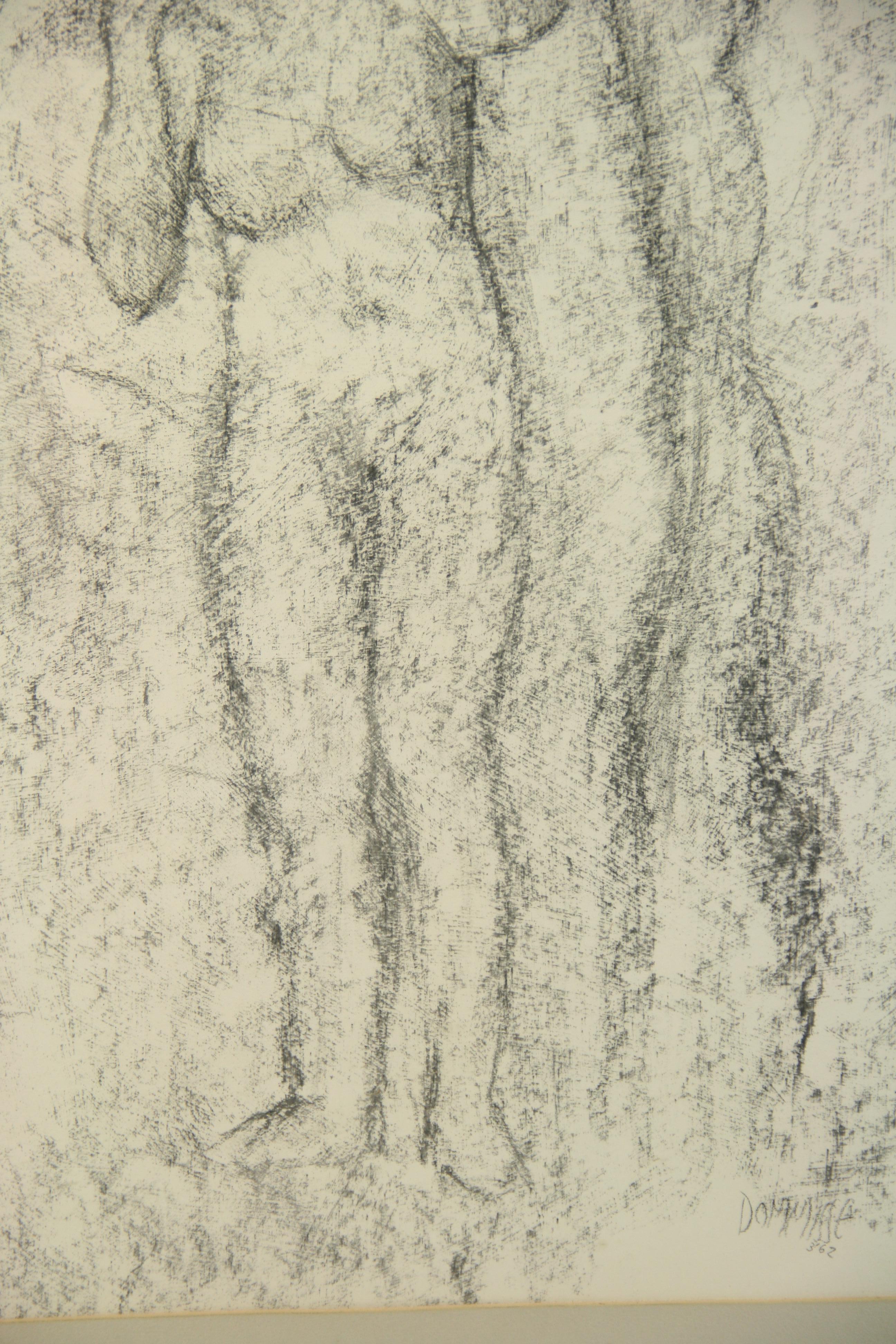 Mid-20th Century Charcoal Drawing Woman under the Tree by Dommisse