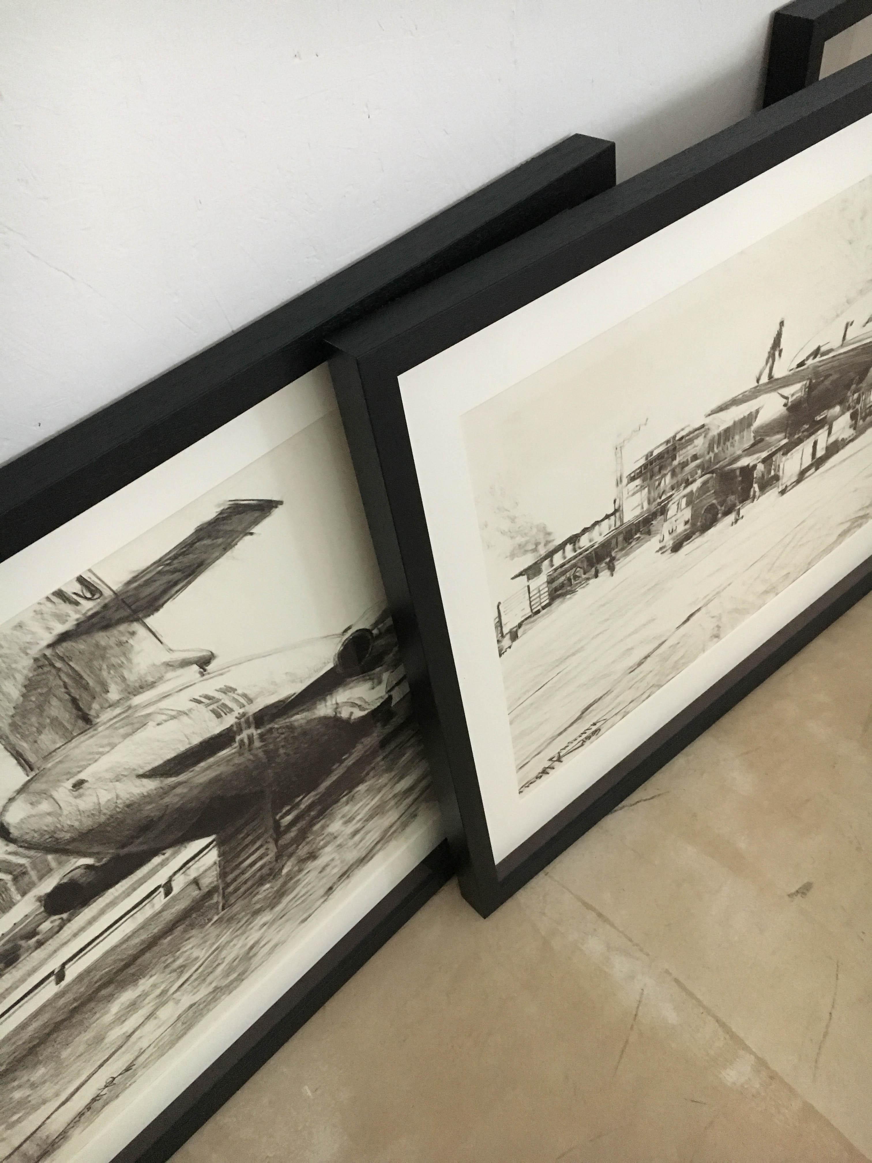 Set of Four Charcoal Drawings Building of the Newly Build Airport Vienna, 1959 For Sale 7