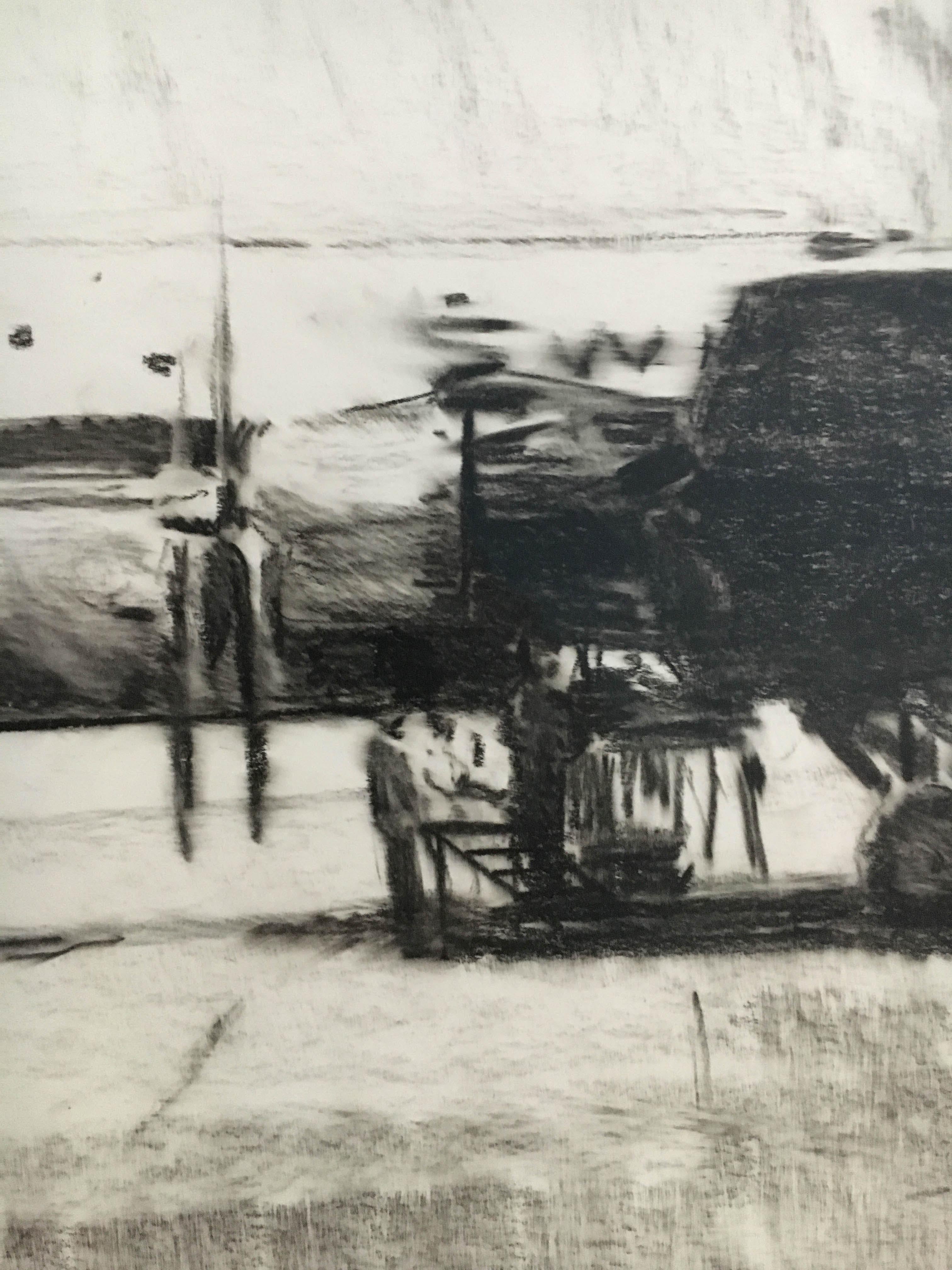 Set of Four Charcoal Drawings Building of the Newly Build Airport Vienna, 1959 For Sale 10