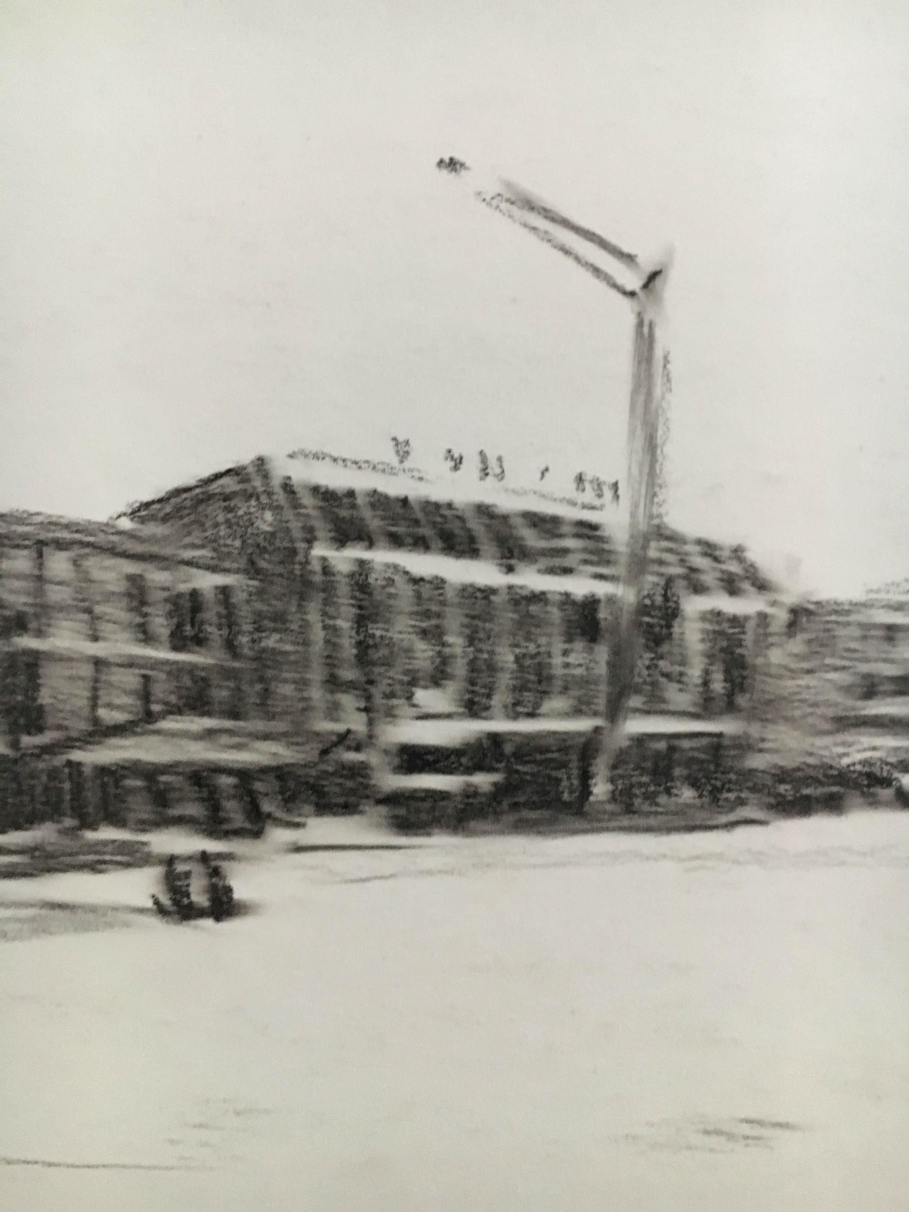 Set of Four Charcoal Drawings Building of the Newly Build Airport Vienna, 1959 For Sale 12