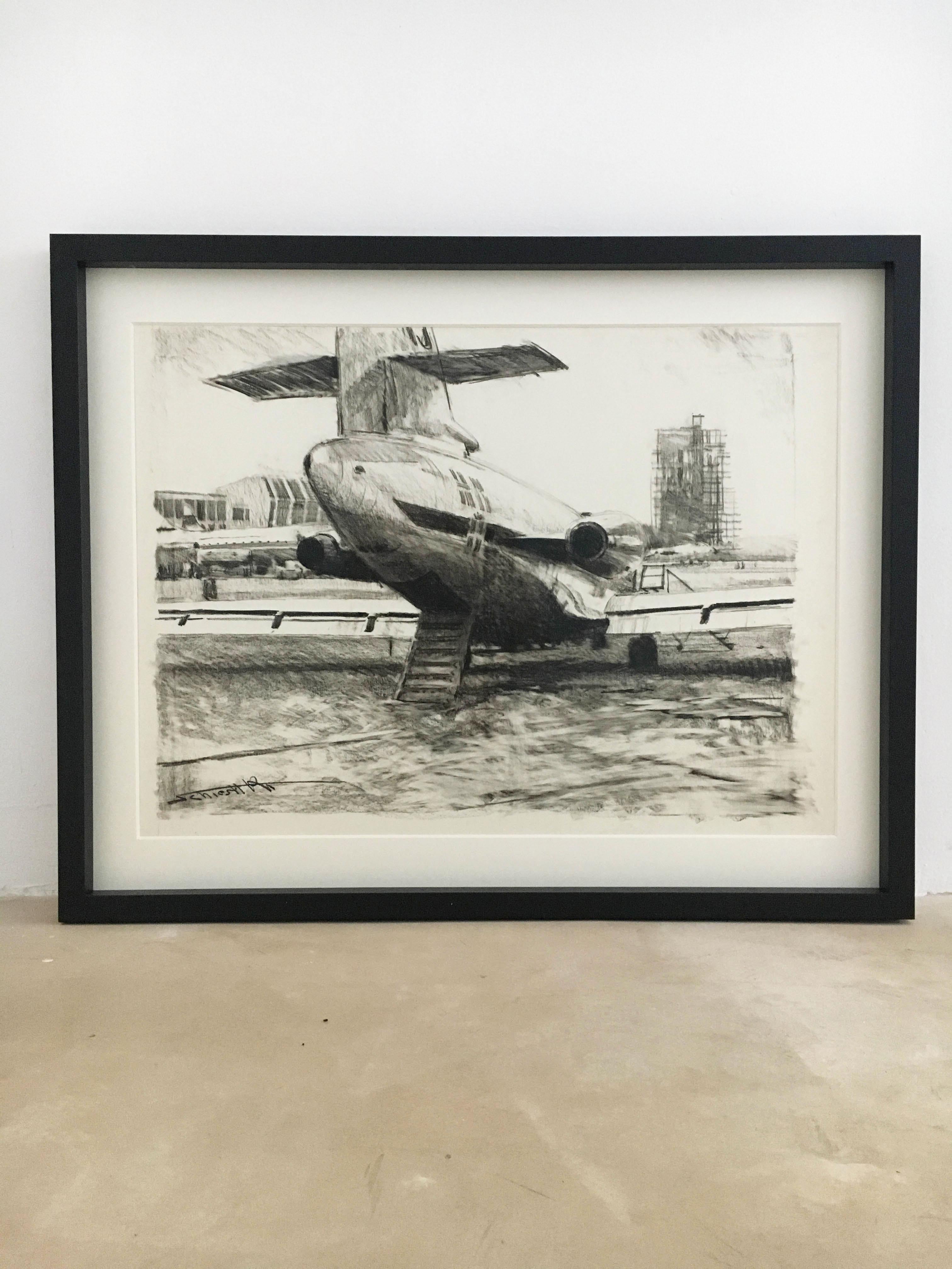 Austrian Set of Four Charcoal Drawings Building of the Newly Build Airport Vienna, 1959 For Sale
