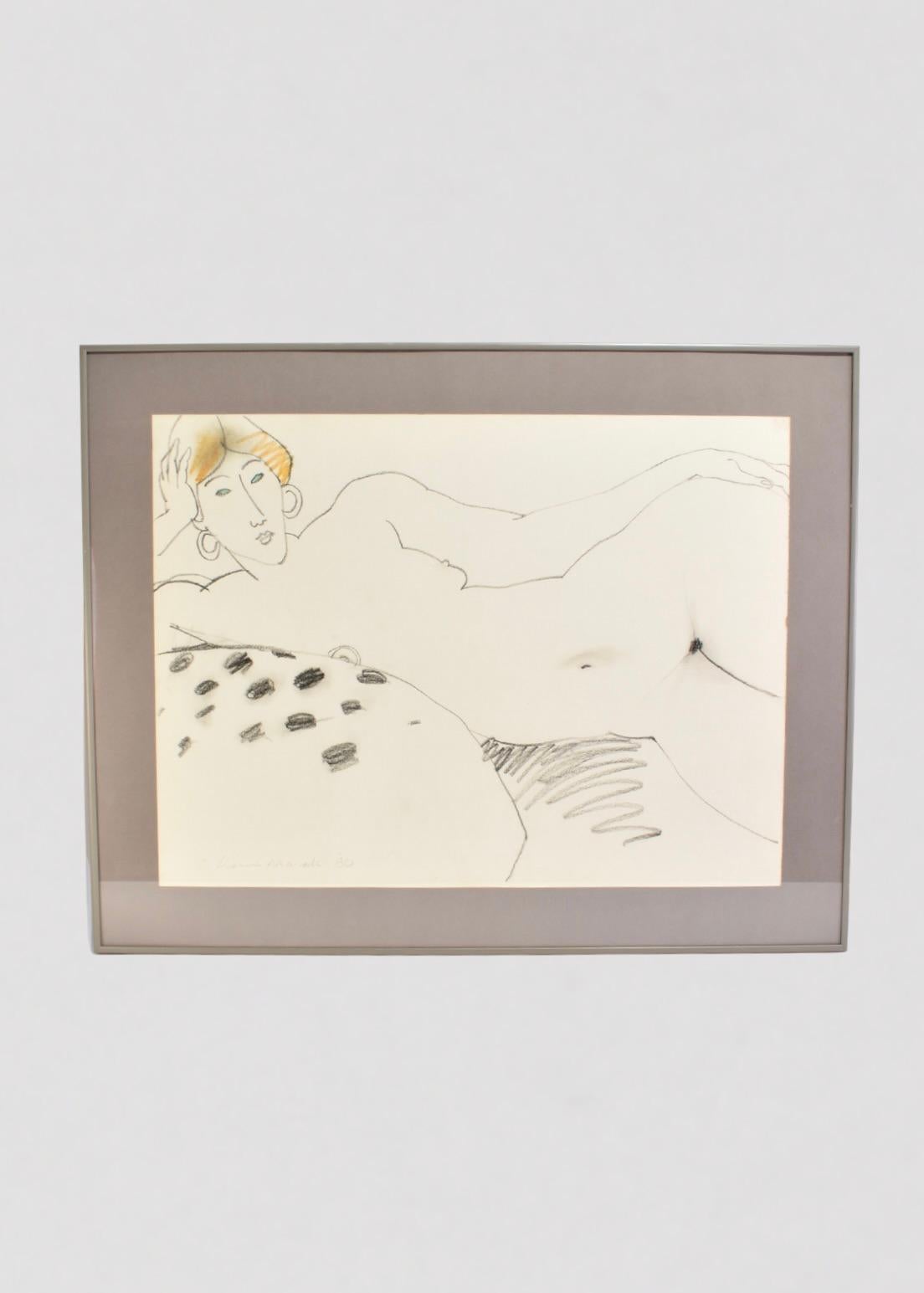 Figurative Kohlezeichnung, gerahmt im Zustand „Gut“ im Angebot in Richmond, VA