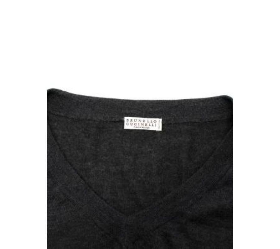 Brunello Cucinelli Charcoal Fine Knit V Neck Jumper - Size xs For Sale 1