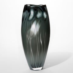 Charcoal Foliage, dark petrol blue hand blown glass Vase by Michèle Oberdieck