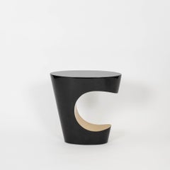 Pair Sylva S.F. Lacquered Charcoal Black Gold Crescent Parchment Tables