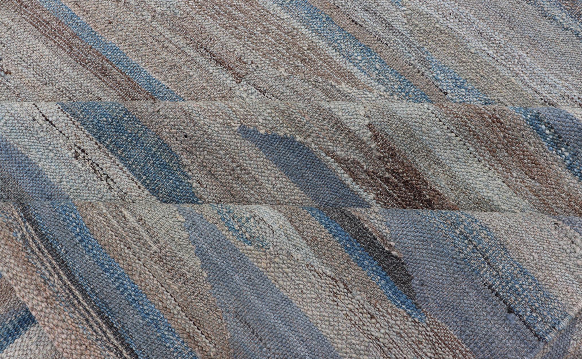Design géométrique afghan moderne Kilim en diamants anthracite, gris, bleu et brun en vente 5