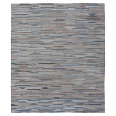 Afghanischer moderner Kelim in Holzkohle, Grau, Blau und Braun mit Diamanten, geometrisches Design