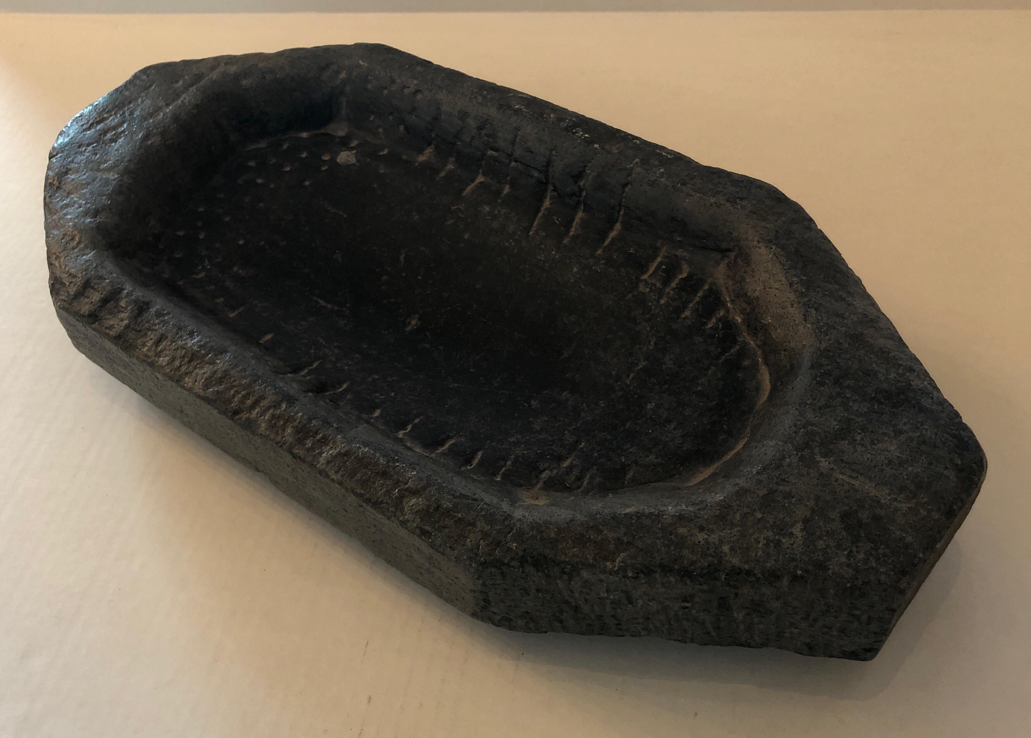Charcoal Gray Stone Bowl from India In Excellent Condition In Houston, TX