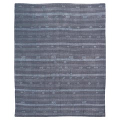 Alfombra Kilim Turca Vintage Gris Carbón con Motivos Geométricos 6'9" X9'2